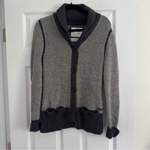 Size S Vintage Roots Wool Blend Grey Heathered Cardigan Sweater